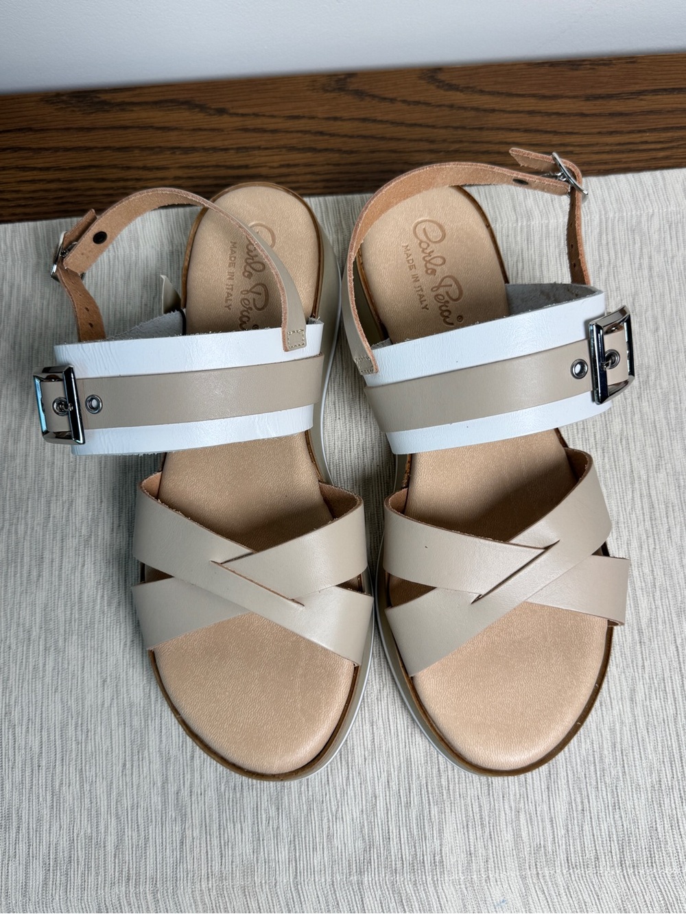 New Beige White Cross-Strap Sandals